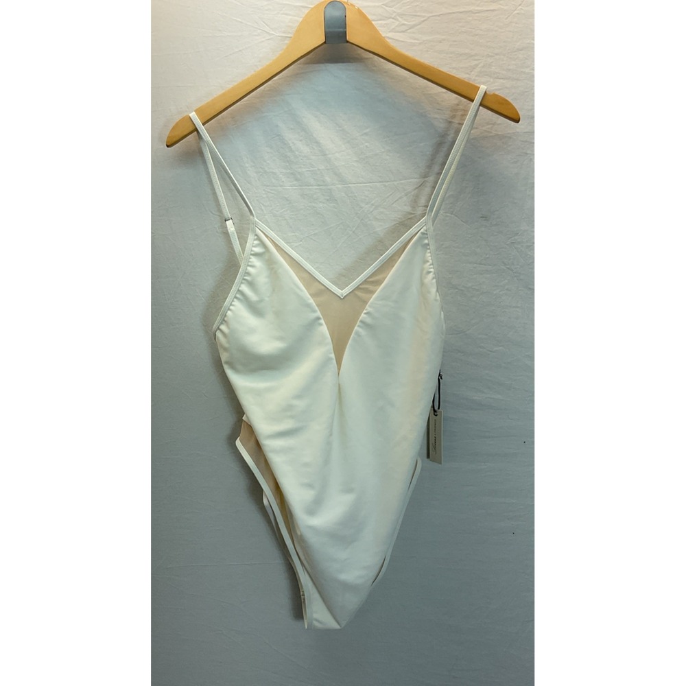 NEW Lovers + Friends White plunging One Piece Swimsuit size LG high‎ cut